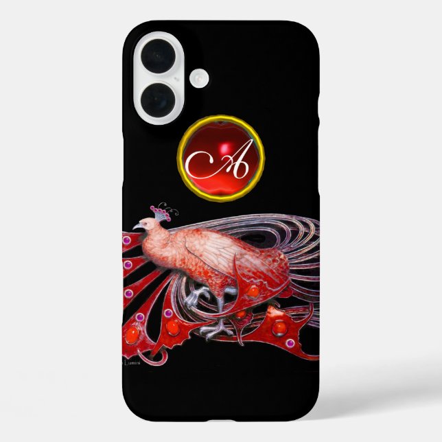 COQUES Case-Mate iPhone ÉLÉGANT PEACOCK EN ROUGE, MONOGRAMME DE RUBY (Verso)