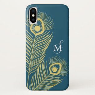 Coque iPhone X Élégant Peacock Monogramme Vintage