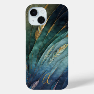Coque Pour iPhone 15 Élégant Peacock Plumes Classy Or Monogrammé
