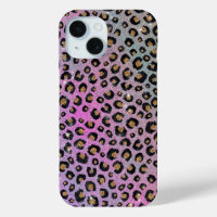 Elegant Pink Blue Gold Glitter Black Leopard