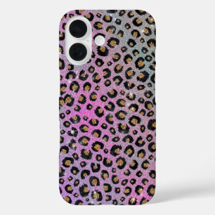 Coque Pour iPhone 16 Elegant Pink Blue Gold Glitter Black Leopard