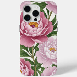 Coque iPhone 15 Pro Max Elegant Pink Peony Floral Phone Case