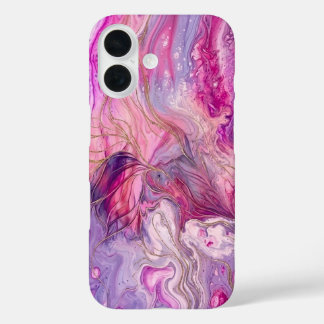 Coque Pour iPhone 16 Elegant Pink & Purple Alcohol Ink Gold Glitter Cas
