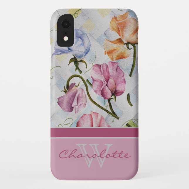 Coques Case-Mate iPhone Elégant Pois doux modernes avec Fuschia Monogramme (Dos)