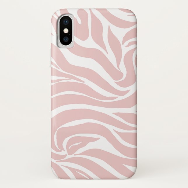 Coques Case-Mate iPhone Élégant Poster de animal blanc rose pâle Zèbre (Dos)