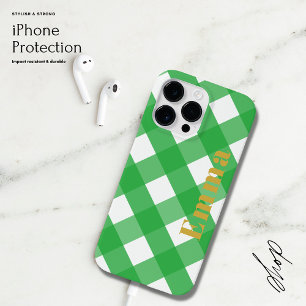 Coque Pour Pour iPhone 14 Pro Max Élégant Preppy moderne vert Plaid Check Monogramme