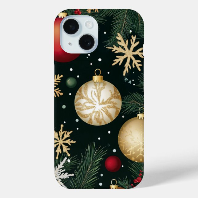 Coques Case-Mate iPhone Élégant Red Gold Festive Noël Ornaments Pine (Verso)