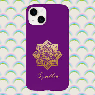 Coque Pour iPhone 14 Élégant Respirer Purple et Gold Mandala