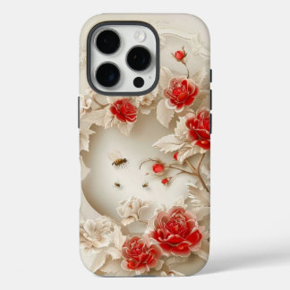 Coques iPhone 16 Pro Élégant Rose 3D, abeilles et beauté botanique