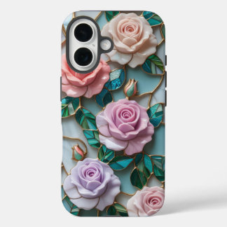 Coque Pour iPhone 16 Élégant Rose en verre teint Motif avec pâte douce