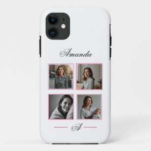 Case-Mate iPhone Case Élégant rose et noir Monogramme photo Collage Mama