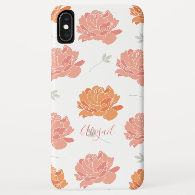 Coques Case-Mate iPhone Élégant rose et orange Peonies Motif Monogramme (Dos)