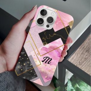 Coques iPhone 16 Pro Elégant rose girly faux Parties scintillant géomét