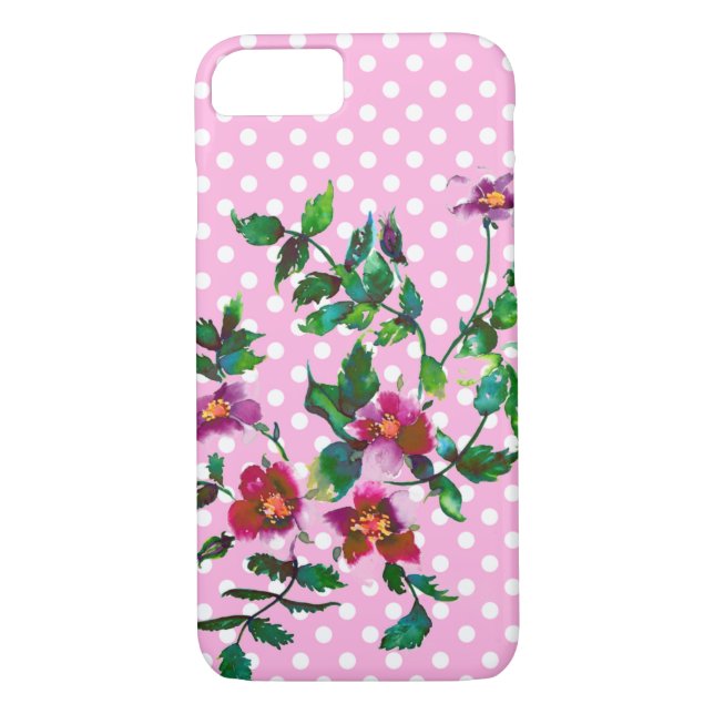 Coques Case-Mate iPhone élégant rose magenta aquarelle sauvage rose polkad (Dos)