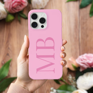 Coque iPhone 15 Pro Max Élégant rose minimaliste Monogramme initial