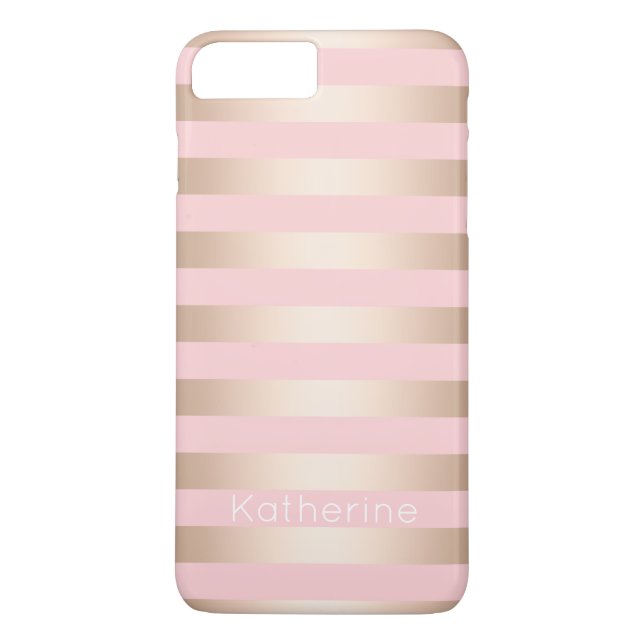 Coques Case-Mate iPhone Élégant rose moderne poule doré rose rayé (Dos)