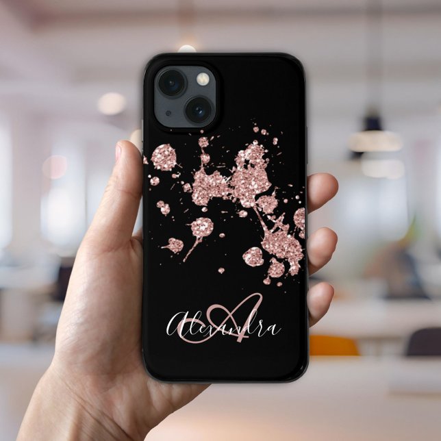 Coques Case-Mate iPhone Élégant Rose noir Parties scintillant or étincelle (Elegant Black Rose Gold Glitter Sparkles Monogram Case-Mate iPhone Case)