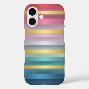 Coque Pour iPhone 16 Elégant rose Turquoise Gold Stripes