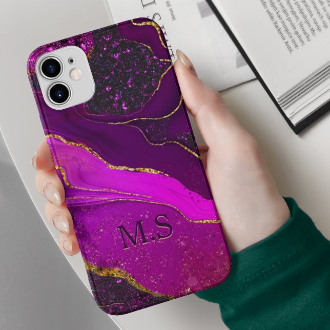 Coques Case-Mate iPhone Elégant rose violet marbre art faux or parties sci (Créateur téléchargé)