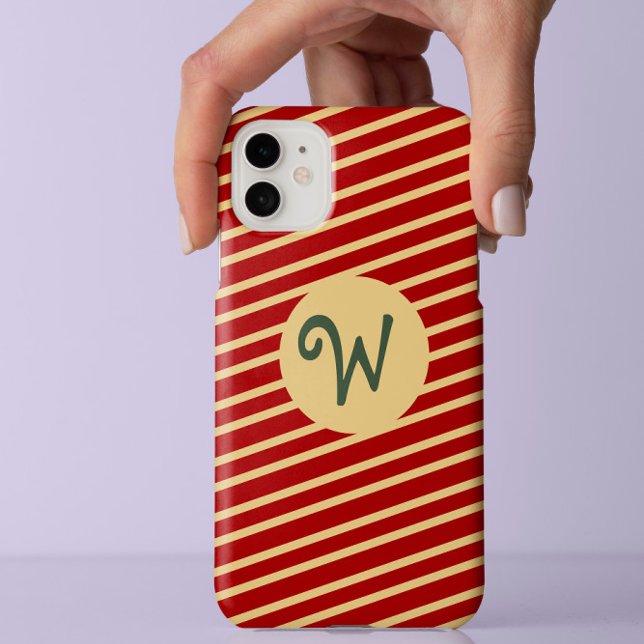 Coques Case-Mate iPhone Élégant Rouge or rayures motif monogramme personna (Créateur téléchargé)