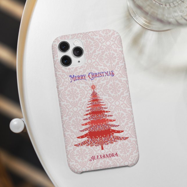 Coques Case-Mate iPhone Élégant sapin de Noël Rouge Flakes de neige person (Créateur téléchargé)