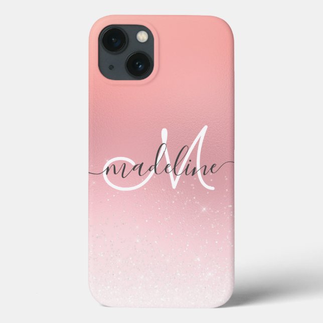 Coques Case-Mate iPhone Élégant Script Monogram Rose Parties scintillant o (Verso)
