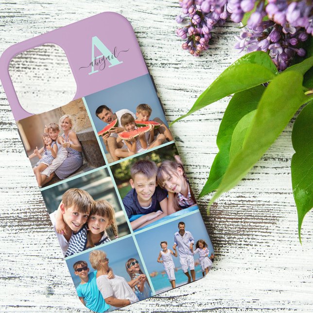 Coques Case-Mate iPhone Élégant Script Monogramme 6 Photo Lilac et Mint (Créateur téléchargé)