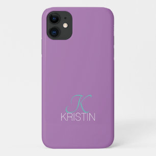 Case-Mate iPhone Case Élégant Script Turquoise Monogramme & Nom, Lavande