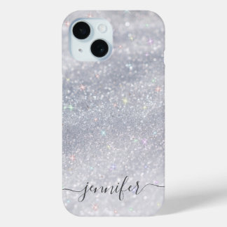 Coque Pour iPhone 15 Elegant Silver Glitter