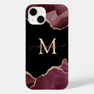 Coque Pour iPhone 14 Elegant Stylish Gold Glitter Burgundy Agate
