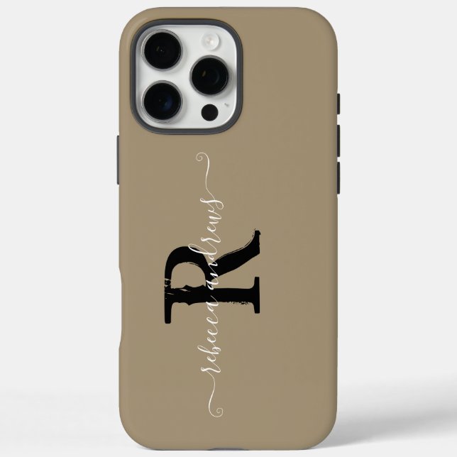 Coques Case-Mate iPhone Élégant Taupe Initiales Monogramme Nom du script P (Verso)