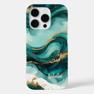 Coques iPhone 16 Pro Elegant Teal Gold Watercolor Case
