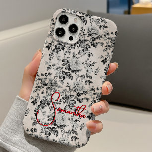 Coque Pour iPhone 16 Élégant toile noir blanc monogramme rouge
