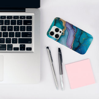 Coque iPhone 15 Pro Élégant Turquoise Parties scintillant marbre iPhon