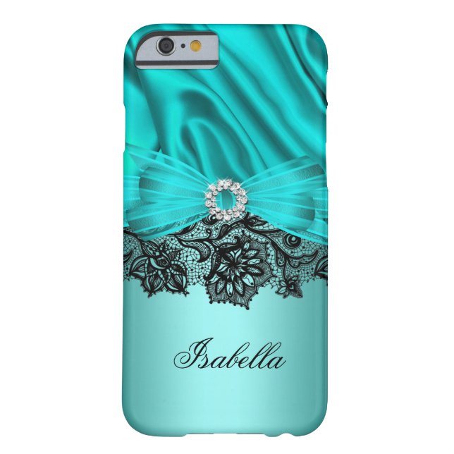 Coques Case-Mate iPhone Elégant Turquoise Turquoise Bijou bleu Black Lace  (Dos)