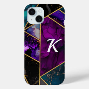 Coque Pour iPhone 15 Elégant turquoise violet parties scintillant girly