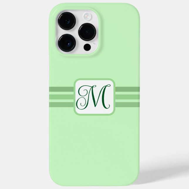 Coques Case-Mate iPhone Élégant vert clair rayé initial (Verso)