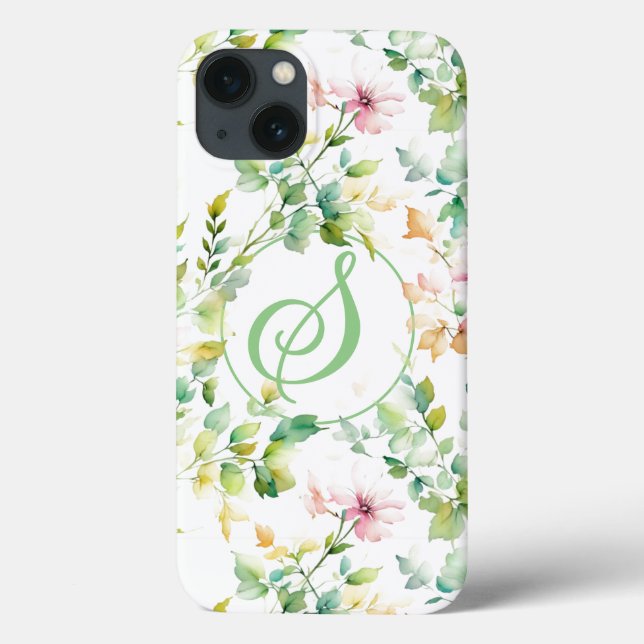 Coques Case-Mate iPhone Elégant vert fleurs sauvages d'aquarelle (Verso)