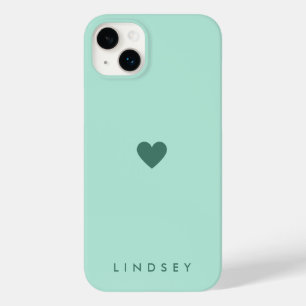 Coque Pour iPhone 14 Plus Élégant Vert Menthe Féminin Cœur et Nom