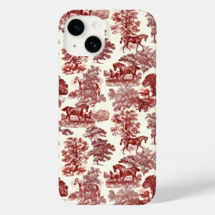 Coque Pour iPhone 14 Elégant Vintage Chic Rouge Cheval Blanc Toile