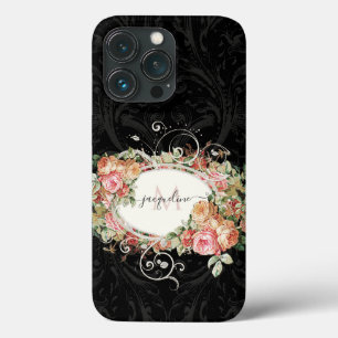 Case-Mate iPhone Case Élégant Vintage Floral rose noir Monogramme