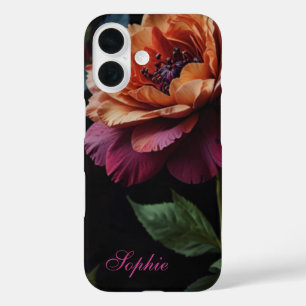 Coque Pour iPhone 16 Elégant vintage peachy rouge floral moody boho