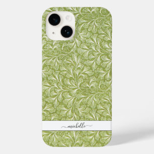 Coque Pour iPhone 14 Élégant Vintage vert nom du script botanique