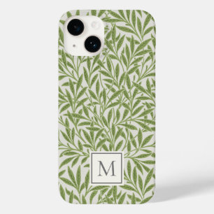 Coque Pour iPhone 14 Élégant Vintage vert saule Feuille Monogramme