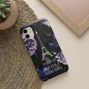 Coque Pour iPhone 16 Elégant Violet Floral Paris Tour Eiffel Citation