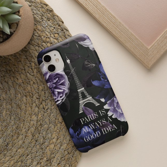 Coques Case-Mate iPhone Elégant Violet Floral Paris Tour Eiffel Citation (Créateur téléchargé)