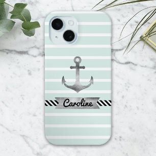 Coque Pour iPhone 15 Elégante Ancre d'aquarelle de Tailles vertes