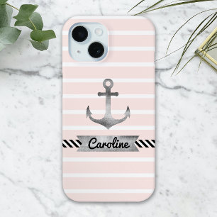 Coque Pour iPhone 15 Élégante Ancre d'aquarelle rose