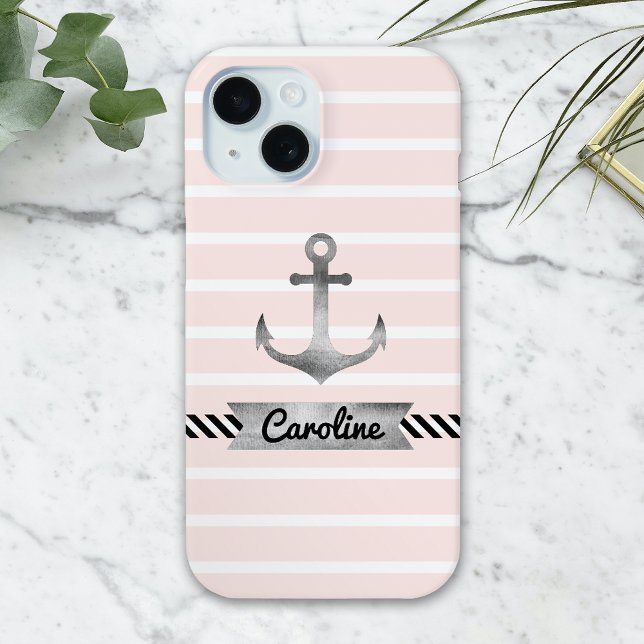 Coques Case-Mate iPhone Élégante Ancre d'aquarelle rose (Créateur téléchargé)
