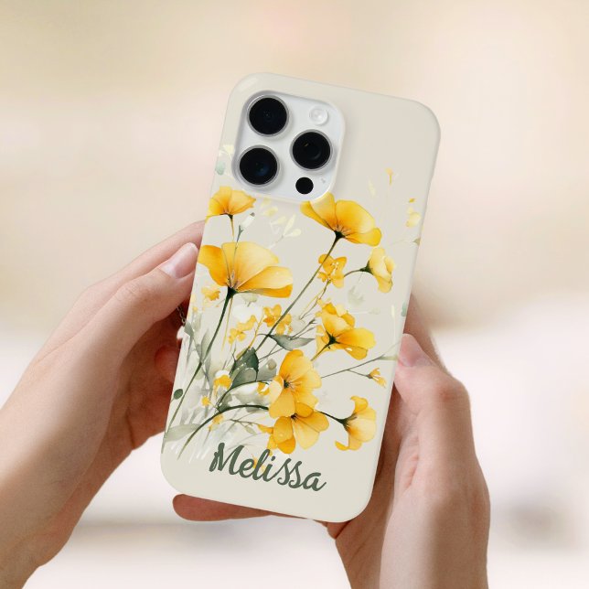 Coques Case-Mate iPhone Elégante aquarelle Fleurs de printemps jaunes (Créateur téléchargé)